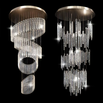 Elegant Modern Crystal Chandelier Featuring Spiral Design and Sparkling Hanging Strips 3d model