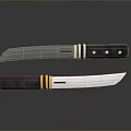 Two Tactical Knives With Black Handles Silver Blades And Gold Accents
