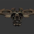 Rustic Brown Mechanical Flying Vehicle With Dual Rotors And Orange Lights