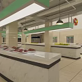 Supermarket Grocery Store Interior With Fresh Produce Display Counters And Fruits Vegetables