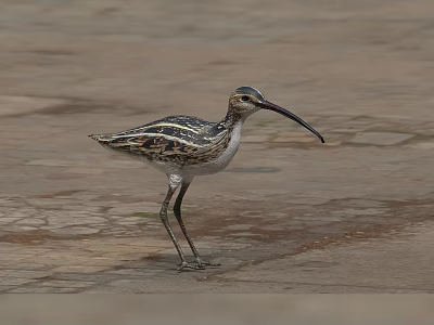 Long Beaked Wading Bird With Striped Feathers Standing On Muddy Ground 3d model