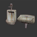 Old Rusty Urinal and Sink Bathroom Fixtures with Worn Surfaces