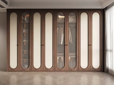 Modern Elegant Wooden Wardrobe With Glass Doors And Multiple Storage Compartments 3d model