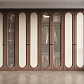 Modern Elegant Wooden Wardrobe With Glass Doors And Multiple Storage Compartments