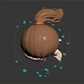 3D Cartoon Girl Character With Brown Ponytail Running Through Blue Floating Fragments In Dynamic Pose