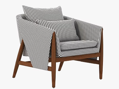 Checkered Fabric Armchair With Modern Wooden Frame Plush Cushions And Decorative Throw 3d model