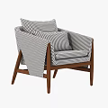 Checkered Fabric Armchair With Modern Wooden Frame Plush Cushions And Decorative Throw