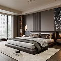 Modern Bedroom Interior With Platform Bed Window Blinds And Marble Wall Art 3d model