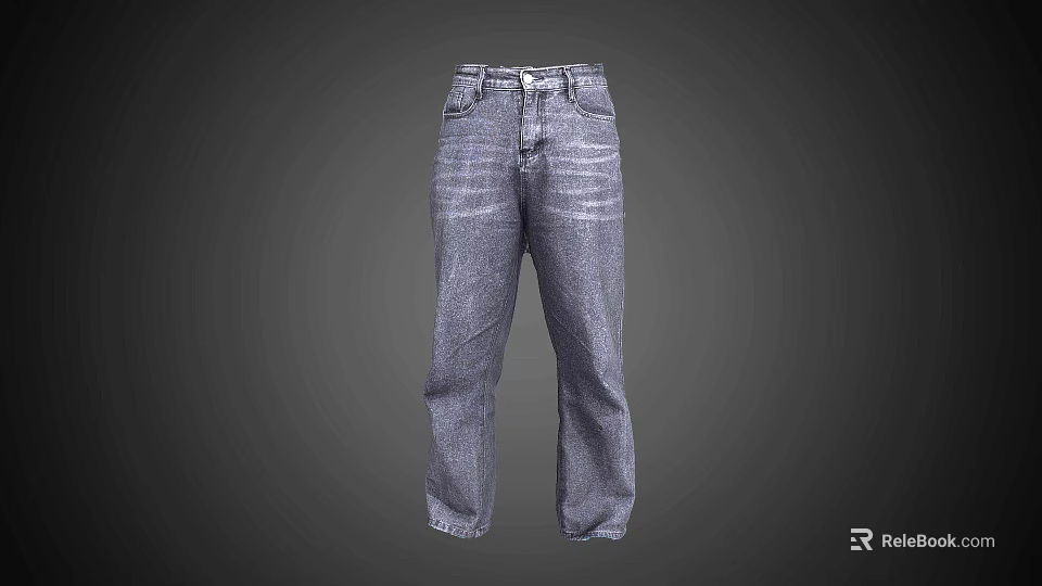 Classic High Waist Blue Denim Straight Leg Jeans For Casual Daily Wear 3d model 