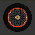 Car Wheel Auto Part With Black Tire Red Rim And Yellow Center Spokes