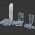 Stone Construction Elements With White Column Stacked Gray Cubes Rectangular Slabs And Circular Structures