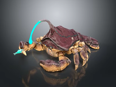Aquatic Animal Crab With Brown Shell Blue Antenna And Golden Legs Decorative Structure 3d model