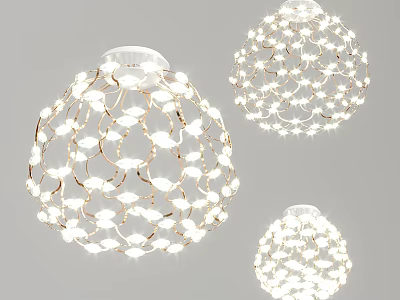 Modern Spherical Ceiling Lights With White Gold Crystal Decorations Illuminated Shiny Design 3d model
