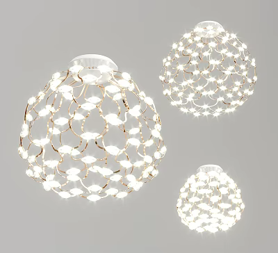 Modern Spherical Ceiling Lights With White Gold Crystal Decorations Illuminated Shiny Design 3d model