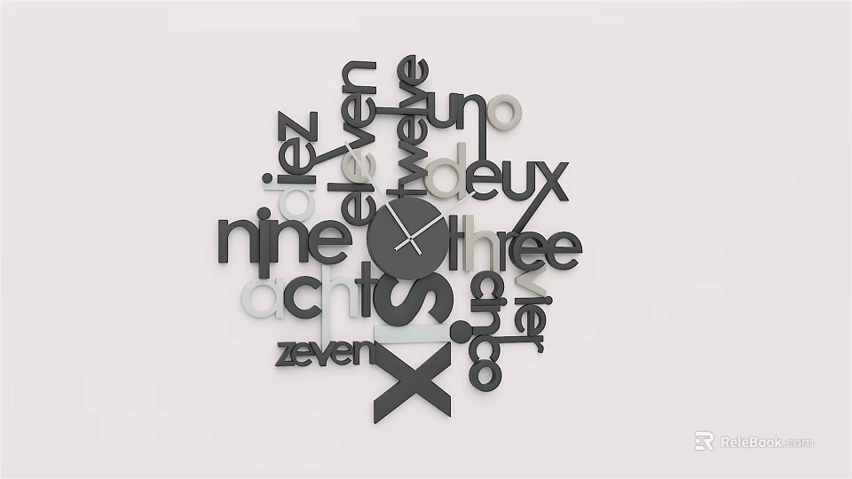 Modern Artistic Wall Clock With Scattered Numbers And Letters Design For Home Decor 3d model 