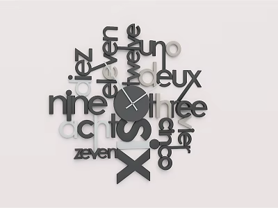 Modern Artistic Wall Clock With Scattered Numbers And Letters Design For Home Decor 3d model