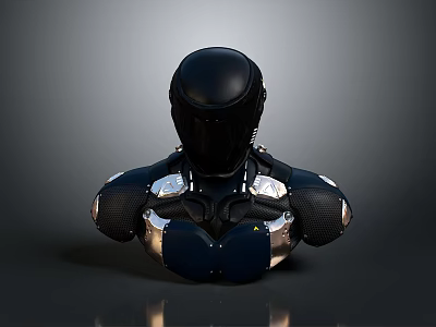 Mechanical Robot Character With Black Helmet And Metallic Shoulders 3D Render 3d model