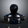 Mechanical Robot Character With Black Helmet And Metallic Shoulders 3D Render 3d model