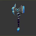 Enchanted Glowing Axe Weapon With Blue Glow Purple Stripes And Black Design