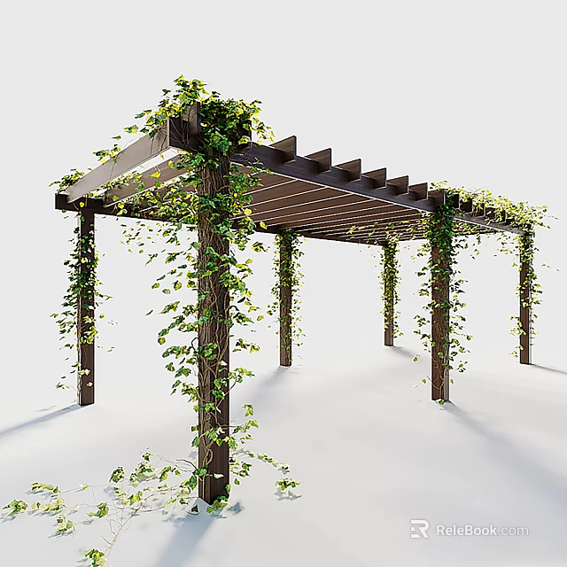Park Landscape Showcasing Wooden Pergola Covered With Climbing Green Vines And Natural Greenery 3d model 