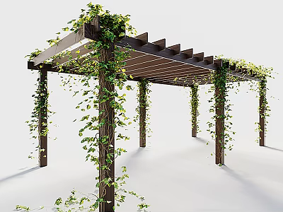 Park Landscape Showcasing Wooden Pergola Covered With Climbing Green Vines And Natural Greenery 3d model