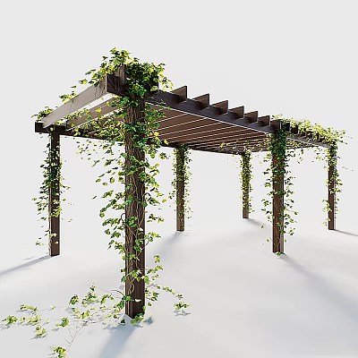 Park Landscape Showcasing Wooden Pergola Covered With Climbing Green Vines And Natural Greenery 3d model