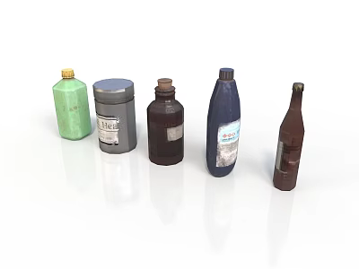 Assorted Household Bottles And Jars In Different Colors And Various Shapes 3d model
