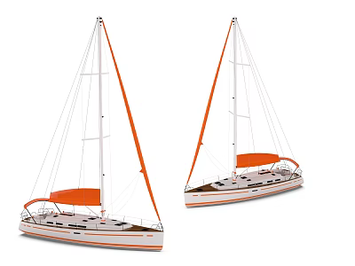 Two White Hull Sailboats With Orange Sails And Sleek Exterior Design 3d model