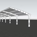 White Outdoor Canopy With Multiple White Pillars On Brick Paved Ground Under Blue Sky 3d model