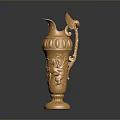Golden Vase Shaped Sculpture With Intricate Carved Patterns And Wing Decorations