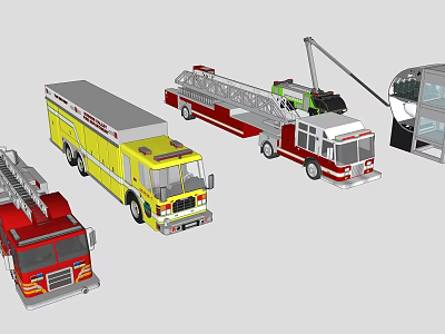 Different Functional Rescue Vehicles Including Fire Trucks With Ladders And Equipment 3d model
