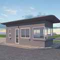 Modern Gray Entrance Gate Building With Glass Windows And Outdoor Paved Ground