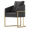 Modern Single Sofa with Black Light Gray Upholstery Gold Metal Legs and Geometric Pattern Cushion