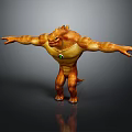 Orange Muscular Game Movie Character With Green Chest Gem And Outstretched Arms