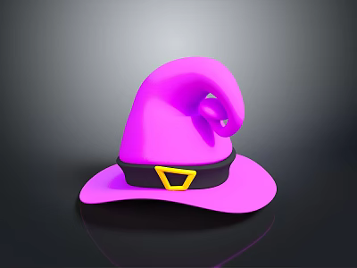 Wizard Character Magical Pink Hat With Black Band And Yellow Buckle 3d model
