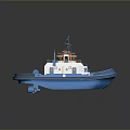 Blue and White Tugboat Model With Detailed Wheelhouse And Deck Equipment