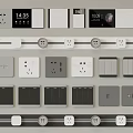 Modern Switch Panels With Digital Time Display And Various Design Styles In Gray White 3d model