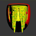 Vibrant Red And Yellow Striped Elongated Creature With Green Tipped Tentacles On Gray Reflective Surface