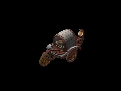Rustic Vintage Wooden Utility Cart With Canopy And Decorative Spoked Wheels 3d model