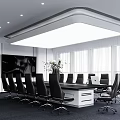 Modern Conference Room With Large Rectangular Table Black Ergonomic Chairs And Floor To Ceiling Windows