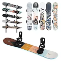 Variety Of Snowboards On Display Rack And Snowboard With Bindings