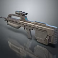 Modern Tactical Rifle With Scope And Futuristic Metallic Design Features