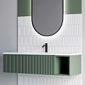 Modern Washbasin Vanity Design Green And White With Oval Illuminated Mirror Tile Backsplash And Cabinet