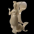 Decorative Ornament Set With Two White Fairy Like Figurines And Flowing Ribbons