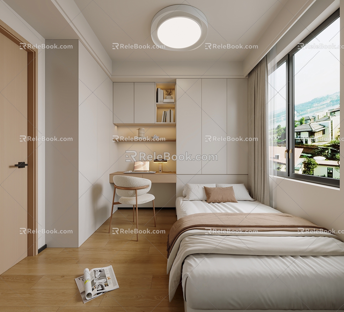 Modern Cream Style Study Second Bedroom Children's Room Double Bed Ceiling Lamp 3d model