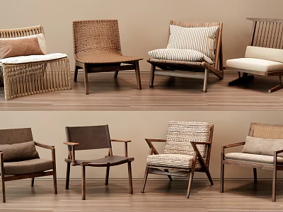 Leisure Chairs In Various Modern Designs With Rattan Fabric And Wooden Frames 3d model
