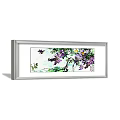 Botanical Painting Featuring Purple Wisteria Flowers Yellow Bird Green Vines And White Frame