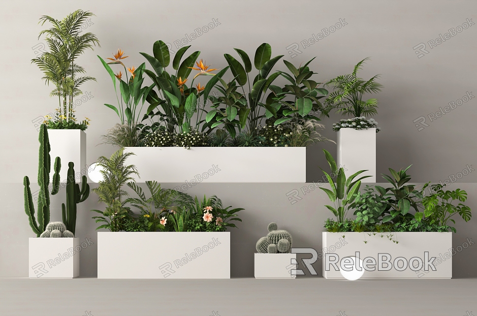 Green Plant Flower Box Plant Combination Flowers and Plants Green Plant Potted Garden Sketch Landscape Landscaping model