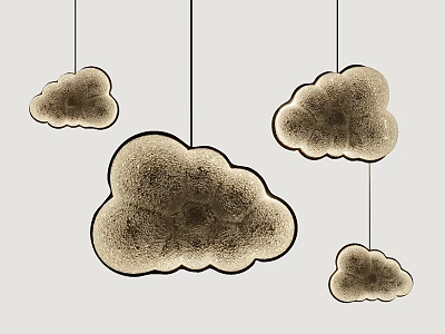 Elegant Textured Beige Cloud Shaped Pendant Lights Hanging On White Background 3d model