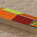 Wooden Display Shelf With Colorful Fruits Organized Arrangement And Drawer Storage